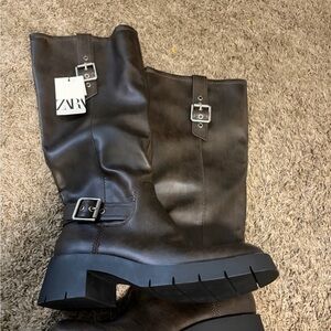 Zara Women's Dark Brown Moto Boots